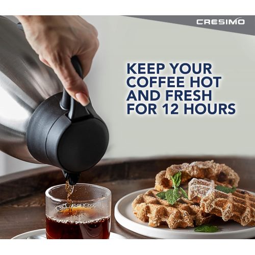  Cresimo 2 Liter Edelstahl Thermoskanne, Teekanne, Kaffeekanne, und Isolierkanne mit 12 Stunden Warmespeicherung  doppelwandige Vakuum Tee und Kaffee Thermokanne  2L Isolier Kanne von Cre