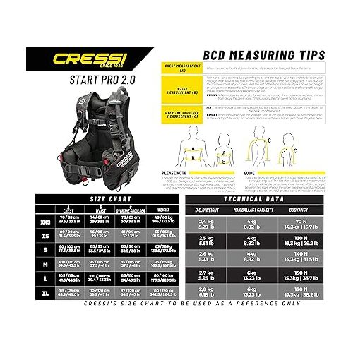 크레시 Cressi Durable Jacket Style Scuba Diving BCD, Gravity Weight Pockets - Start Pro 2.0: Designed in Italy