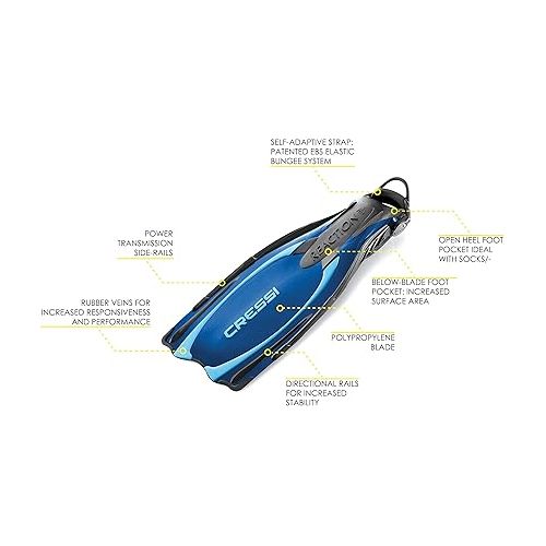 크레시 Scuba Diving Fins - Reactive Open Heel with Bungee Strap - Reaction EBS: made in Italy