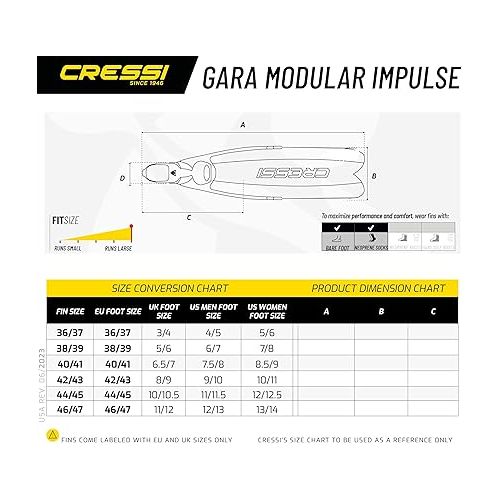 크레시 Cressi Gara Modular Impulse Turbo Fins for Freediving with Interchangeable Blades - Designed in Italy