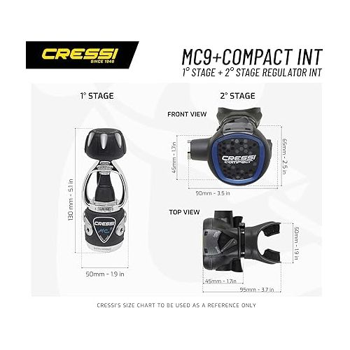 크레시 Ideal Scuba Diving Regulator for Beginners and Travelers - Hyperbalanced Diaphram 1st Stage, Compact 2nd Stage - MC9/Compact: Made in Italy