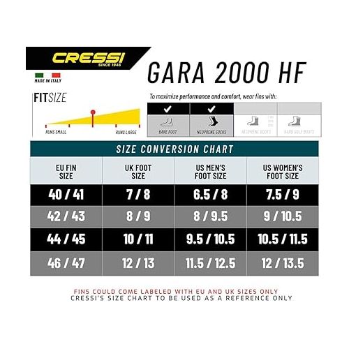 크레시 Cressi Free Diving Reactive Long Fins - High-Performance, Good Control - Gara 2000 HF: Made in Italy