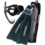 Cressi Gara 2000 Fins, Perla Mask, Corisca Snorkel, and Bag Freediving Spearfishing Set (Men's 10-11/Women's 11-12)