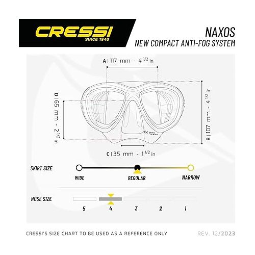 크레시 Cressi Compact Adult Scuba Diving Mask with Anti-Fog System - Cressi Naxos Mask- Made in Italy