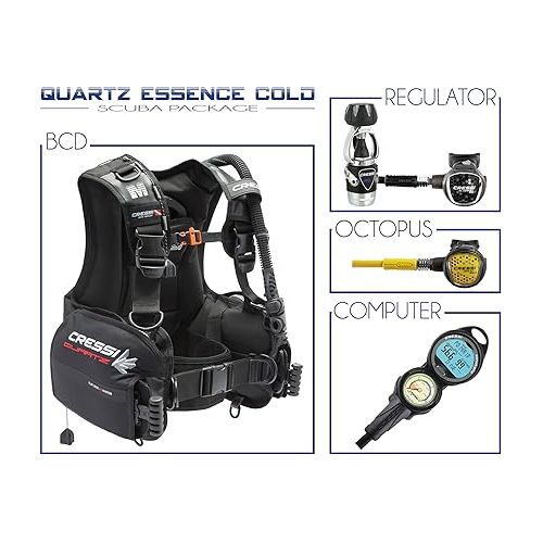 크레시 Quartz Adult Scuba Package for Any Skill Level - MC9/Compact Regulator - Octopus Compact - Donatello Dive Computer Gauge Console - Gorgona Mesh Bag - Italian Design