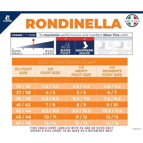 크레시 Cressi Rondinella Flossen fuer Schnorcheln und Schwimmen Italienische Qualitat seit 1946