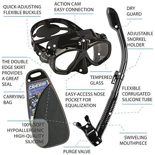 크레시 Cressi Schnorchelset Erwachsene Action & Dry mit Angriff Action-Cam