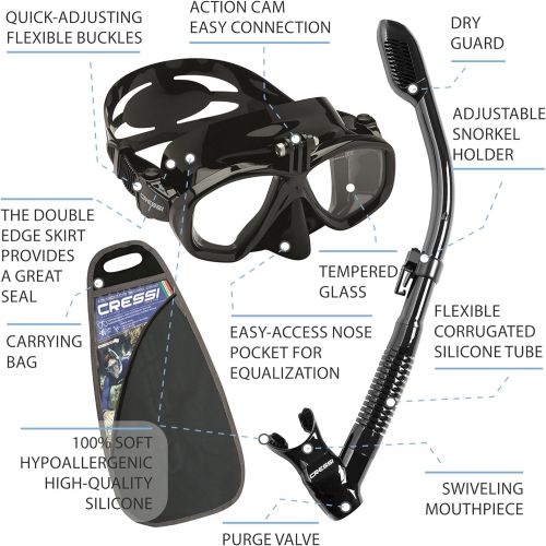 크레시 Cressi Schnorchelset Erwachsene Action & Dry mit Angriff Action-Cam