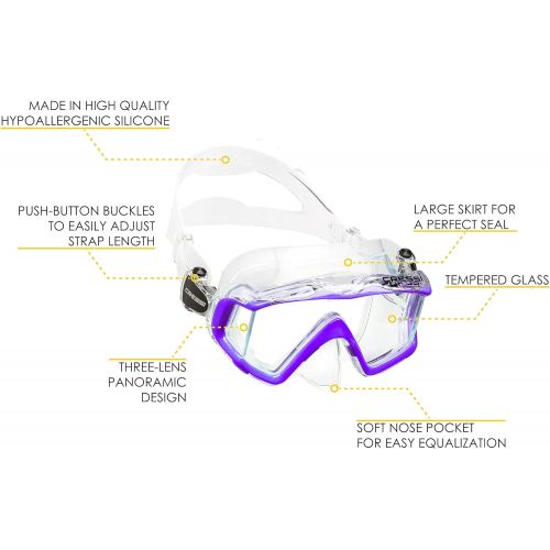 크레시 Cressi Large Wide View Mask for Scuba Diving & Snorkeling Pano 3: designed in Italy