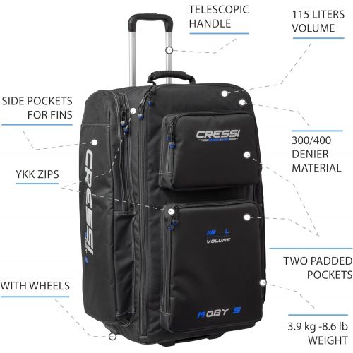 크레시 Cressi Strong Large Capacity Roller Luggage Bag 115L with Backpack Straps | Moby 5 Designed in Italy