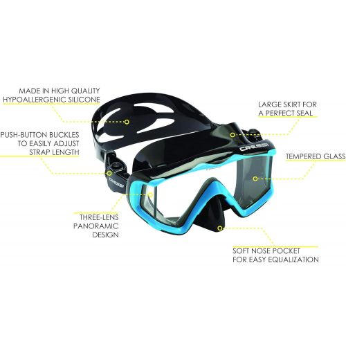 크레시 Cressi Panoramic Wide View Mask & Dry Snorkel Kit for Snorkeling, Scuba Diving | Pano 3 & Supernova Dry: designed in Italy