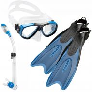 Cressi Palau Long Fins, Focus Mask, Dry Snorkel, Snorkeling Gear Package
