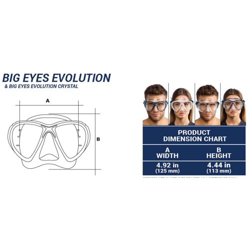 크레시 Cressi Adult Patented Inclined Inverted Teardrops Lens Mask for Scuba, Snorkeling, Freediving | Big Eyes Evolution: made in Italy