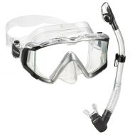 Cressi Italian Designed Liberty Triside Panoramic View Tempered Glass Lens Premium Scuba Snorkeling Mask Dry Top Snorkel Set