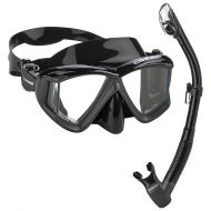 Cressi Italian Designed Liberty Quattro Metallic Panoramic View Tempered Glass Lens Premium Scuba Snorkeling Mask Dry Snorkel Set