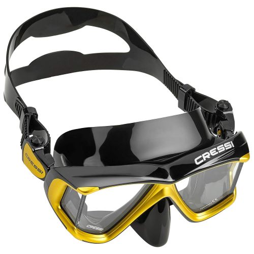 크레시 Cressi Italian Designed Liberty Quattro Metallic Panoramic View Tempered Glass Lens Premium Scuba Snorkeling Mask Dry Snorkel Set