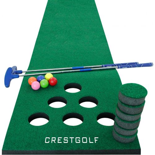  [아마존베스트]Crestgolf Golf Beer Pong Game Set Green Mat,Golf Putting Mat with 2 Putters, 6 Golf Balls,12 Golf Hole Covers for Indoor&Outdoor Short Game Office Party Backyard Use