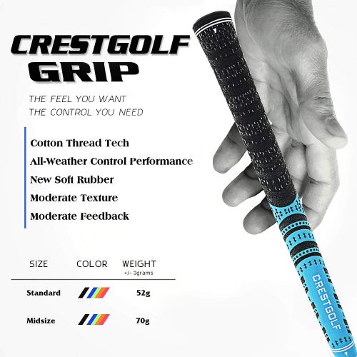  Crestgolf Multi -Compound Golf Grips, Standard/Mid Size All-Weather Control Thread Technology Rubber Combine with Carbon Yard, Anti-Slip-Set of 13