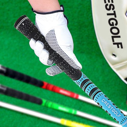  Crestgolf Multi -Compound Golf Grips, Standard/Mid Size All-Weather Control Thread Technology Rubber Combine with Carbon Yard, Anti-Slip-Set of 13