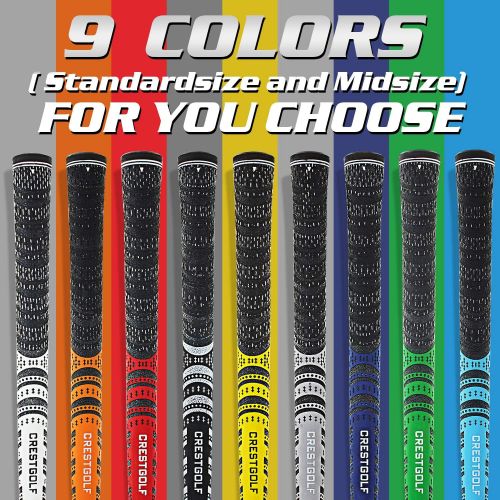  Crestgolf Multi -Compound Golf Grips, Standard/Mid Size All-Weather Control Thread Technology Rubber Combine with Carbon Yard, Anti-Slip-Set of 13