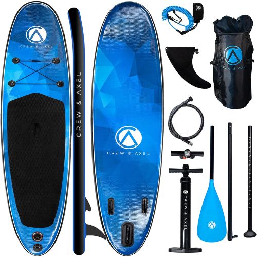  Crew & Axel Inflatable Paddle Board SUP 10FT (6.2” Thick) Non Slip Stand up Paddleboard Set W/Backpack, 3 Fins, Paddle, Dual Pump, Light Weight (17lb) Wide & Stable Beginners & Adv