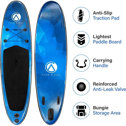  Crew & Axel Inflatable Paddle Board SUP 10FT (6.2” Thick) Non Slip Stand up Paddleboard Set W/Backpack, 3 Fins, Paddle, Dual Pump, Light Weight (17lb) Wide & Stable Beginners & Adv