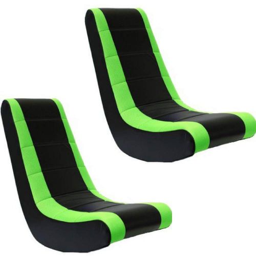  Crew Furniture 51208 Classic Video Rocker BlackNeon Green Mesh Racing Stripe, Set of 2