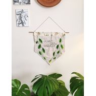 /CrewelGhoul Vegan Wall Art Folk Art Wall Hanging | Plant Grow Harvest Embroidery | House Plant Botanical Embroidery | Embroidered Banner | Canvas Banner