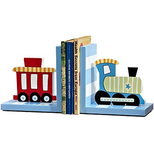  [아마존베스트]Cribmate Solid Wood Chow Chow Train Bookend Kids Train Themed Chow Chow Train bookends for Boys Nursery or Bedroom Little Boy Gift Idea (Blue)