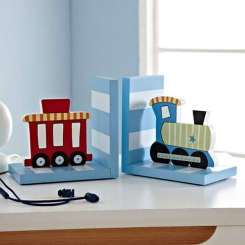  [아마존베스트]Cribmate Solid Wood Chow Chow Train Bookend Kids Train Themed Chow Chow Train bookends for Boys Nursery or Bedroom Little Boy Gift Idea (Blue)