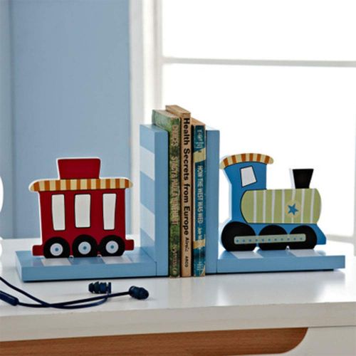  [아마존베스트]Cribmate Solid Wood Chow Chow Train Bookend Kids Train Themed Chow Chow Train bookends for Boys Nursery or Bedroom Little Boy Gift Idea (Blue)