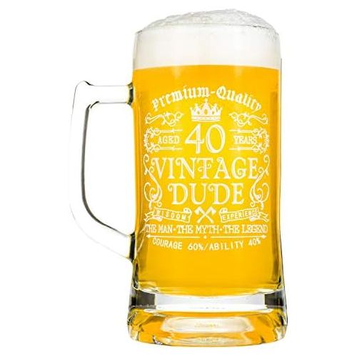  [아마존베스트]Crisky 40th Birthday Vintage Dude Beer Mug for Men 40 Years Old Gift 21 oz Birthday Beer Glass for Him, Husband, Father, Brother Friends Uncle Coworker, Large Capacity Beer Mug Gif