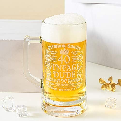  [아마존베스트]Crisky 40th Birthday Vintage Dude Beer Mug for Men 40 Years Old Gift 21 oz Birthday Beer Glass for Him, Husband, Father, Brother Friends Uncle Coworker, Large Capacity Beer Mug Gif
