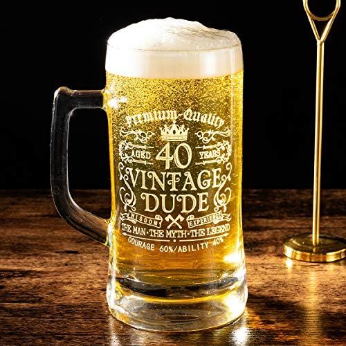  [아마존베스트]Crisky 40th Birthday Vintage Dude Beer Mug for Men 40 Years Old Gift 21 oz Birthday Beer Glass for Him, Husband, Father, Brother Friends Uncle Coworker, Large Capacity Beer Mug Gif