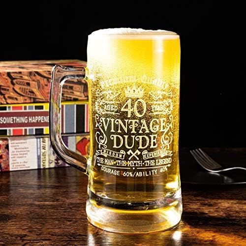  [아마존베스트]Crisky 40th Birthday Vintage Dude Beer Mug for Men 40 Years Old Gift 21 oz Birthday Beer Glass for Him, Husband, Father, Brother Friends Uncle Coworker, Large Capacity Beer Mug Gif