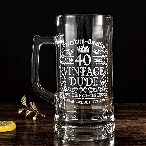  [아마존베스트]Crisky 40th Birthday Vintage Dude Beer Mug for Men 40 Years Old Gift 21 oz Birthday Beer Glass for Him, Husband, Father, Brother Friends Uncle Coworker, Large Capacity Beer Mug Gif