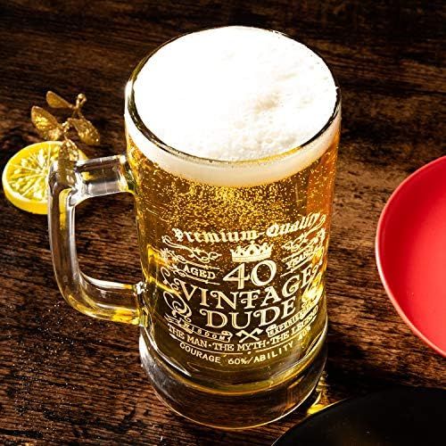  [아마존베스트]Crisky 40th Birthday Vintage Dude Beer Mug for Men 40 Years Old Gift 21 oz Birthday Beer Glass for Him, Husband, Father, Brother Friends Uncle Coworker, Large Capacity Beer Mug Gif