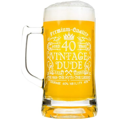  [아마존베스트]Crisky 40th Birthday Vintage Dude Beer Mug for Men 40 Years Old Gift 21 oz Birthday Beer Glass for Him, Husband, Father, Brother Friends Uncle Coworker, Large Capacity Beer Mug Gif