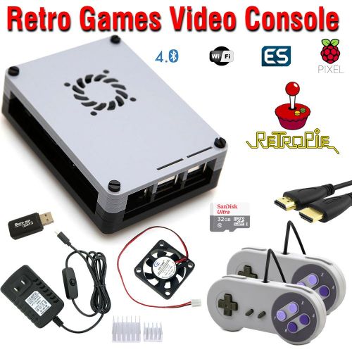  CrispConcept Raspberry Pi 3 based retro games emulation system retropie - 32GB edition with 2x snes type controllers and installed cooling fan