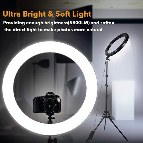  CroLED Upgraded 18inch LED Ring Light for iPhone Camera w 78 Stand, 720 LED 3200-5600K WarmWhite Digital Display Video Light, Camera Phone Holder & Carrying Case, USB Power Output, for