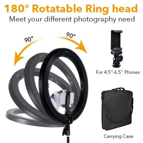  CroLED Upgraded 18inch LED Ring Light for iPhone Camera w 78 Stand, 720 LED 3200-5600K WarmWhite Digital Display Video Light, Camera Phone Holder & Carrying Case, USB Power Output, for