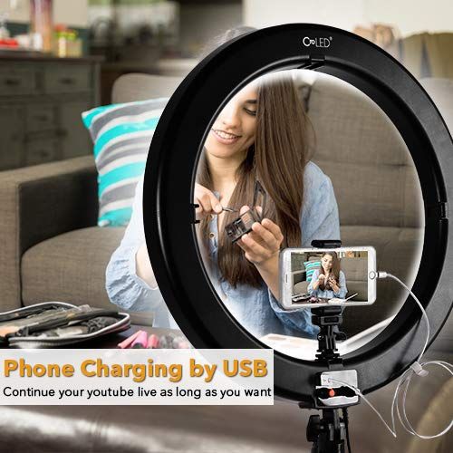  CroLED Upgraded 18inch LED Ring Light for iPhone Camera w 78 Stand, 720 LED 3200-5600K WarmWhite Digital Display Video Light, Camera Phone Holder & Carrying Case, USB Power Output, for