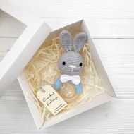 /CrochetFeelingsToys Crochet gray bunny rattle Teethering toy Organic newborn toys Amigurumi baby rattle ring Baby shower gift Rabbit rattle toy