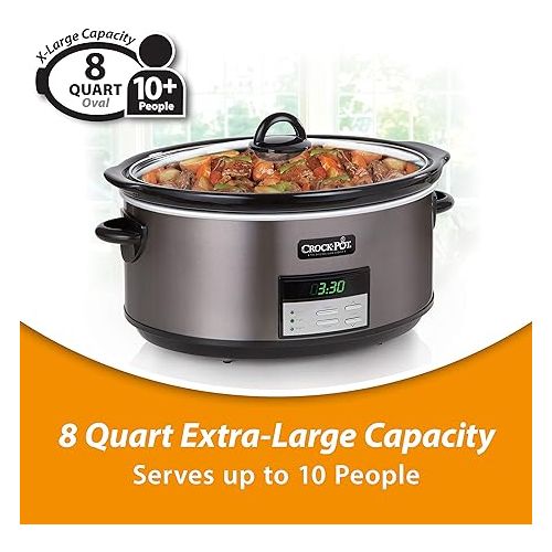 크록팟 Crock-Pot Large 8-Quart Programmable Slow Cooker with Auto Warm Setting, Black Stainless Steel, Includes Cookbook (Pack of 1)