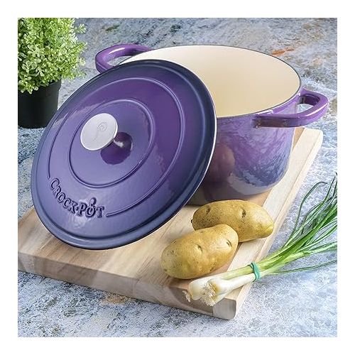 크록팟 Crock-Pot Artisan Round Enameled Cast Iron Dutch Oven, 7-Quart, Lavender Purple