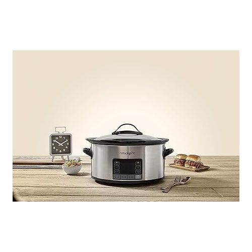 크록팟 Crock-Pot MyTime Technology 6 Quart Programmable Slow Cooker and Food Warmer with Digital Timer, Stainless Steel (2137020)