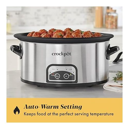 크록팟 Crock-Pot 6 Quart Programmable Slow Cooker with Timer and Auto Food Warmer Setting, Stainless Steel