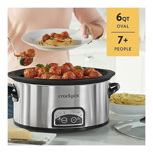 크록팟 Crock-Pot 6 Quart Programmable Slow Cooker with Timer and Auto Food Warmer Setting, Stainless Steel