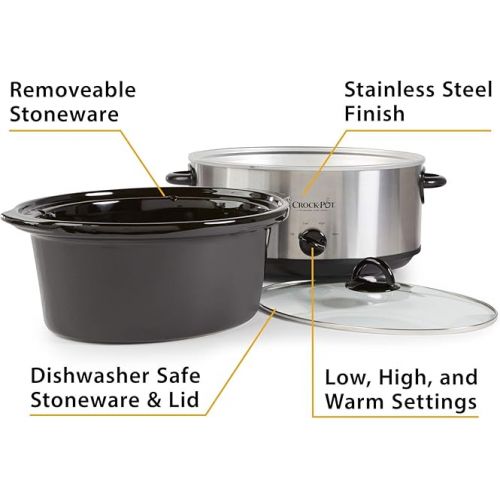 크록팟 Crock-Pot 7 Quart Oval Manual Slow Cooker, Stainless Steel (SCV700-S-BR), Versatile Cookware for Large Families or Entertaining