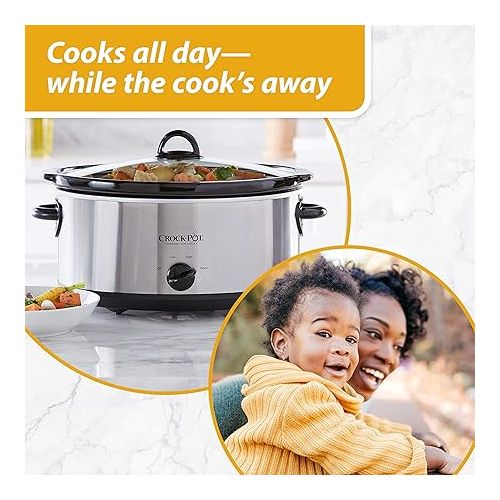 크록팟 Crock-Pot 7 Quart Oval Manual Slow Cooker, Stainless Steel (SCV700-S-BR), Versatile Cookware for Large Families or Entertaining